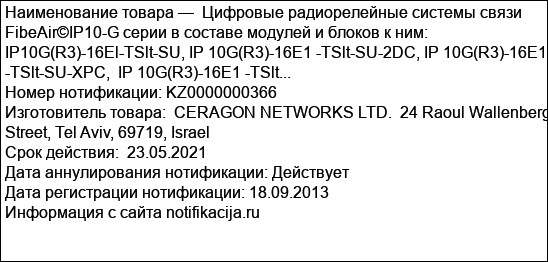 Цифровые радиорелейные системы связи FibeAir©IP10-G серии в составе модулей и блоков к ним: IP10G(R3)-16El-TSlt-SU, IP 10G(R3)-16Е1 -TSlt-SU-2DC, IP 10G(R3)-16E1 -TSlt-SU-XPC,  IP 10G(R3)-16E1 -TSlt...