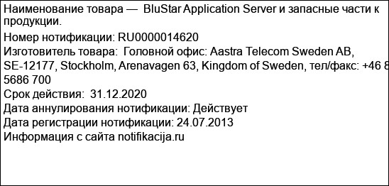 BluStar Application Server и запасные части к продукции.