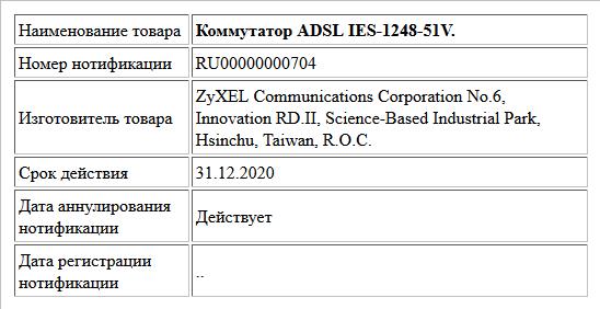 Коммутатор ADSL IES-1248-51V.