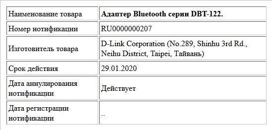 Адаптер Bluetooth серии DBT-122.