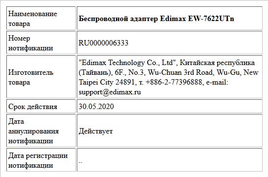 Беспроводной адаптер Edimax EW-7622UTn