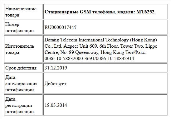 Стационарные GSM телефоны, модели: MT6252.