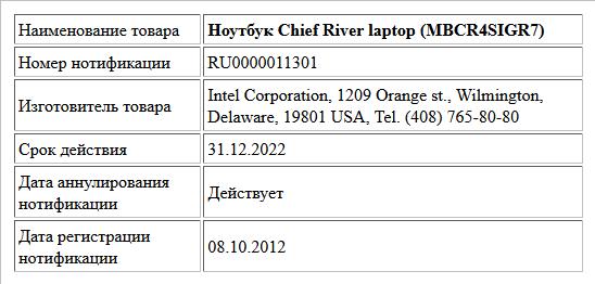 Ноутбук Chief River laptop (MBCR4SIGR7)