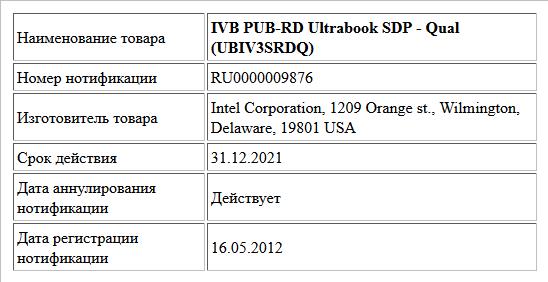 IVB PUB-RD Ultrabook SDP - Qual (UBIV3SRDQ)