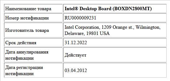 Intel® Desktop Board (BOXDN2800MT)