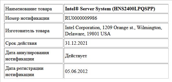 Intel® Server System (HNS2400LPQSPP)