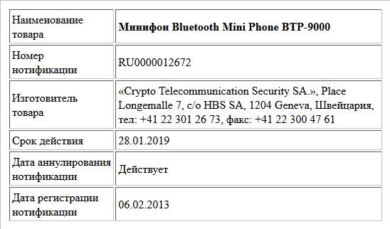 Минифон Bluetooth Mini Phone BTP-9000
