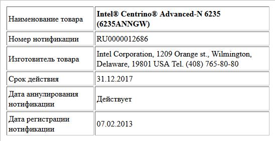 Intel® Centrino® Advanced-N 6235 (6235ANNGW)