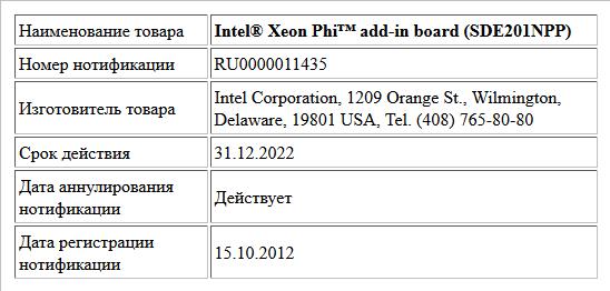 Intel® Xeon Phi™ add-in board (SDE201NPP)