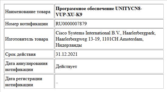 Программное обеспечение UNITYCN8-VUP-XU-K9