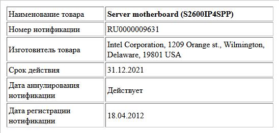 Server motherboard (S2600IP4SPP)