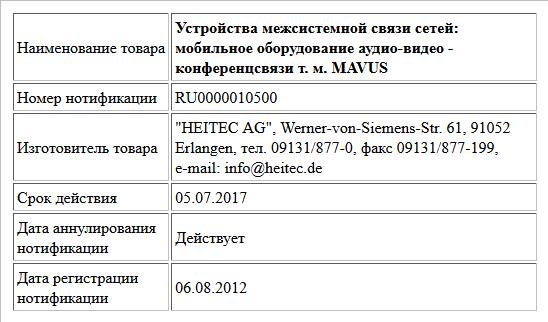 Устройства межсистемной связи сетей: мобильное оборудование аудио-видео - конференцсвязи т. м. MAVUS