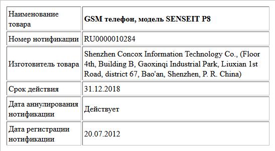 GSM телефон, модель  SENSEIT Р8