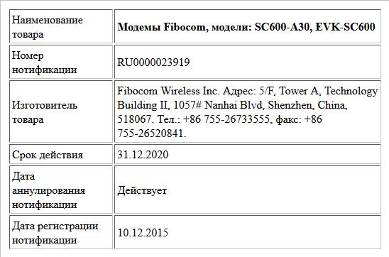 Модемы Fibocom, модели: SC600-A30, EVK-SC600