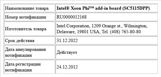 Intel® Xeon Phi™ add-in board (SC5115DPP)