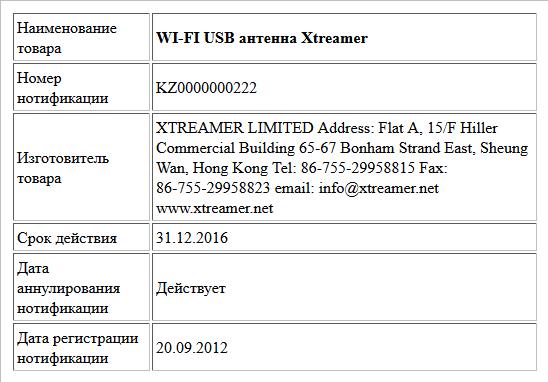 WI-FI USB антенна Xtreamer