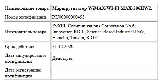 Маршрутизатор WiMAX/WI-FI MAX-306HW2.