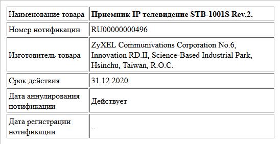 Приемник IP телевидение STB-1001S Rev.2.