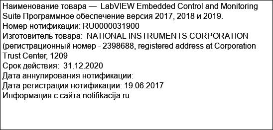 LabVIEW Embedded Control and Monitoring Suite Программное обеспечение версия 2017, 2018 и 2019.