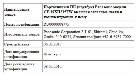 Портативный ПК (ноутбук) Panasonic модели CF-19XH215FW включая запасные части и комплектующие к нему