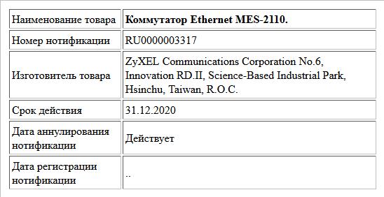 Коммутатор Ethernet MES-2110.