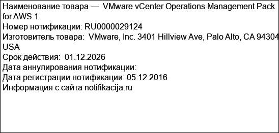 VMware vCenter Operations Management Pack for AWS 1