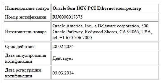 Oracle Sun 10Гб PCI Ethernet контроллер