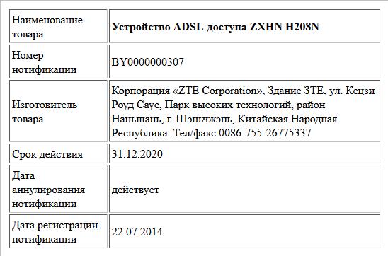 Устройство ADSL-доступа ZXHN H208N