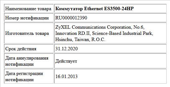 Коммутатор Ethernet ES3500-24HP