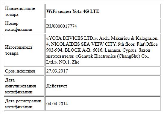 WiFi модем Yota 4G LTE