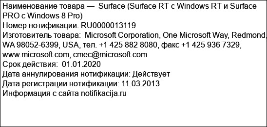 Surface (Surface RT c Windows RT и Surface PRO c Windows 8 Pro)