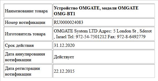 Устройство OMGATE, модели OMGATE OMG-BT1