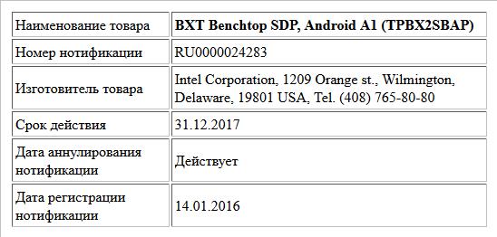BXT Benchtop SDP, Android A1 (TPBX2SBAP)