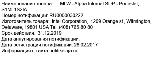 MLW - Alpha Internal SDP - Pedestal, S1ML1S2IA