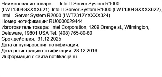 Intel� Server System R1000 (LWT1304GXXXX621), Intel� Server System R1000 (LWT1304GXXXX622), Intel� Server System R2000 (LWT2312YXXXX324)