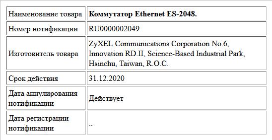 Коммутатор Ethernet ES-2048.