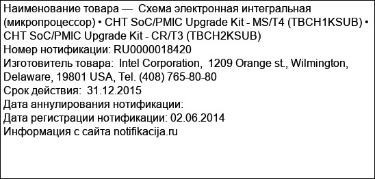 Схема электронная интегральная (микропроцессор) • CHT SoC/PMIC Upgrade Kit - MS/T4 (TBCH1KSUB) • CHT SoC/PMIC Upgrade Kit - CR/T3 (TBCH2KSUB)