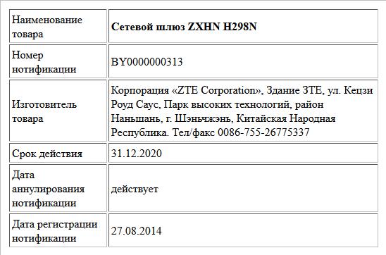 Сетевой шлюз ZXHN H298N
