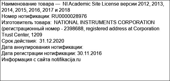 NI Academic Site License версии 2012, 2013, 2014, 2015, 2016, 2017 и 2018