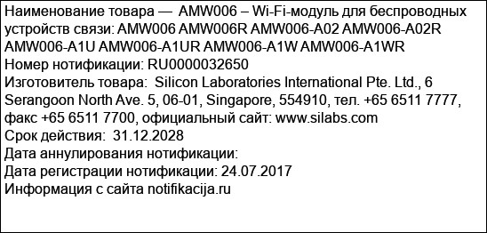 AMW006 – Wi-Fi-модуль для беспроводных устройств связи: AMW006 AMW006R AMW006-A02 AMW006-A02R AMW006-A1U AMW006-A1UR AMW006-A1W AMW006-A1WR