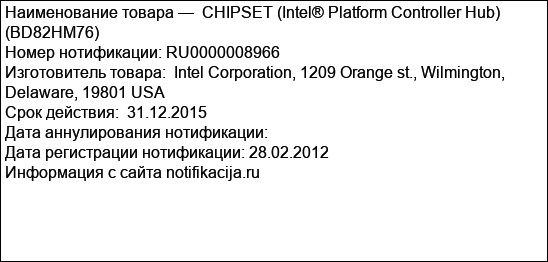 CHIPSET (Intel® Platform Controller Hub) (BD82HM76)