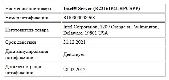 Intel® Server (R2216IP4LHPCSPP)