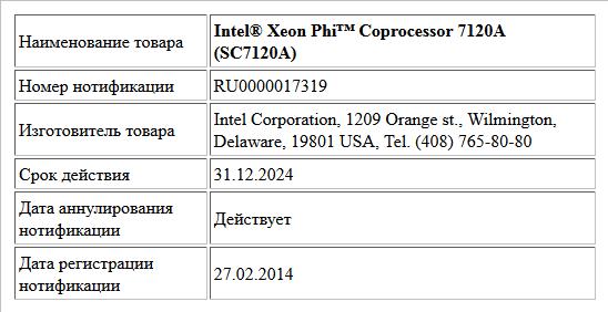 Intel® Xeon Phi™ Coprocessor 7120A (SC7120A)