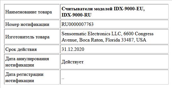 Считыватели моделей IDX-9000-EU, IDX-9000-RU
